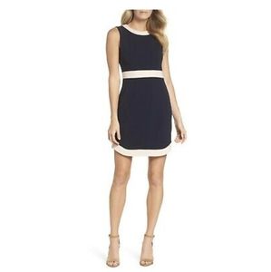 vince camuto, ringer trim crepe dress, 6